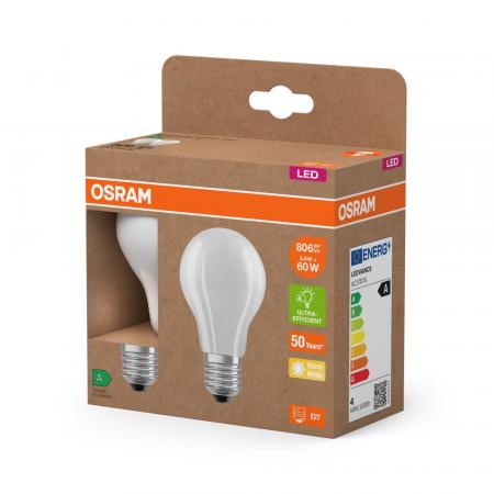 2er Set OSRAM E27 LED Lampe Classic matt 3,8W wie 60W warmweißes Licht 2700K - Energy efficiency class A - besonders effizient